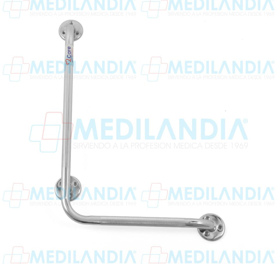 Agarradera para baño en escuadra derecha de acero cromado estriada 60 x 40 cm - Agarradera para baño - 2CARE - MEDILANDIA | Tienda de productos y equipos médicos de calidad en México | Soluciones profesionales para clínicas, hospitales y consultorios.