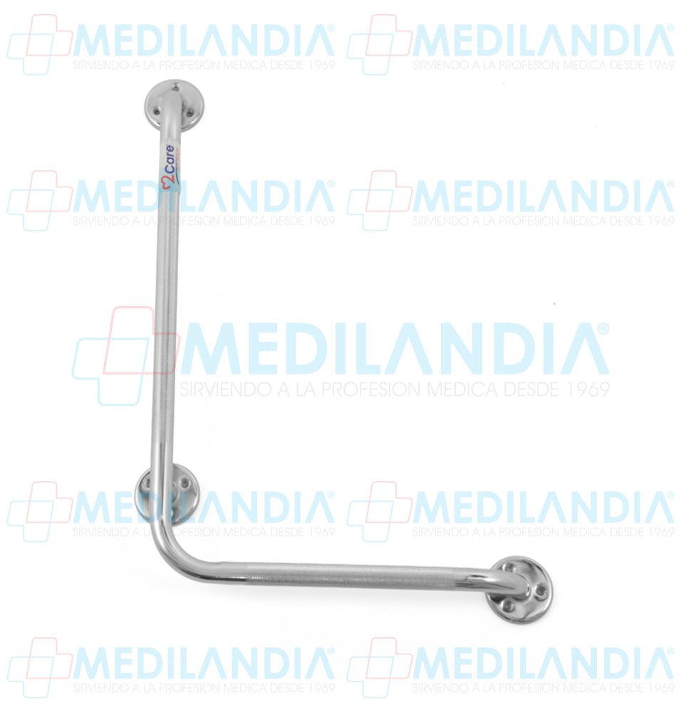 Agarradera para baño en escuadra derecha de acero cromado estriada 60 x 40 cm - Agarradera para baño - 2CARE - MEDILANDIA | Tienda de productos y equipos médicos de calidad en México | Soluciones profesionales para clínicas, hospitales y consultorios.