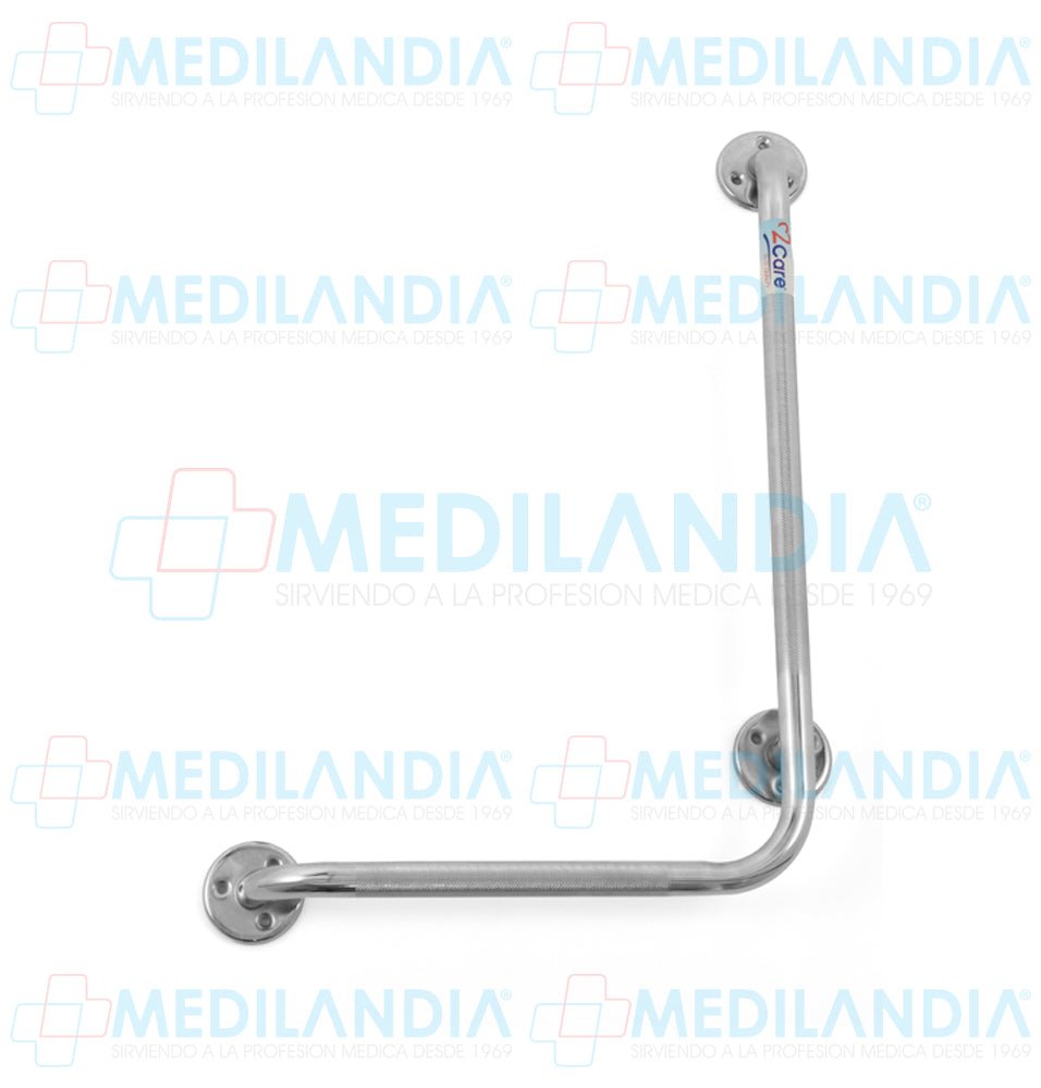Agarradera para baño en escuadra izquierda de acero cromado estriada 60 x 40 cm - Agarradera para baño - 2CARE - MEDILANDIA | Tienda de productos y equipos médicos de calidad en México | Soluciones profesionales para clínicas, hospitales y consultorios.