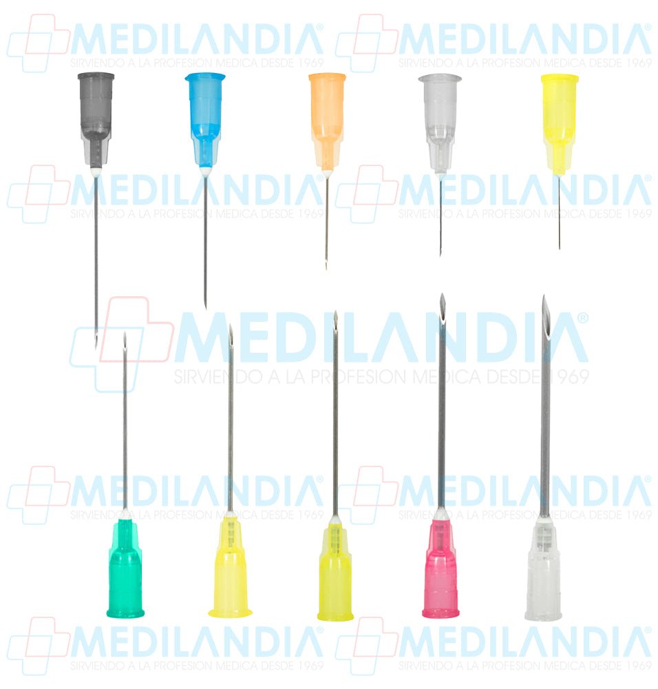 Agujas hipodérmicas desechables caja con 100 piezas - Aguja hipodermica - DL - MEDILANDIA | Tienda de productos y equipos médicos de calidad en México | Soluciones profesionales para clínicas, hospitales y consultorios.