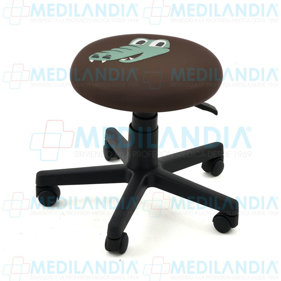 Banco giratorio tapizado con ruedas neumático y figura en forma de cocodrilo - Banco giratorio - CIIASA - MEDILANDIA | Tienda de productos y equipos médicos de calidad en México | Soluciones profesionales para clínicas, hospitales y consultorios.