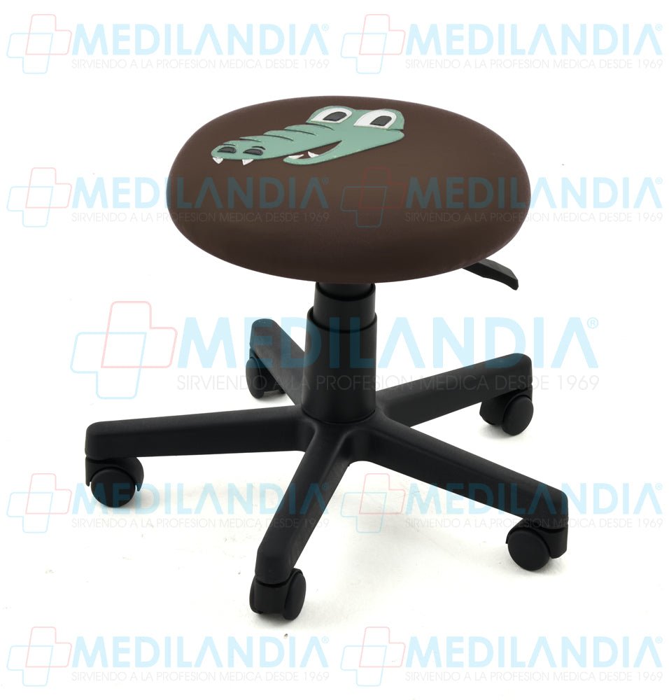 Banco giratorio tapizado con ruedas neumático y figura en forma de cocodrilo - Banco giratorio - CIIASA - MEDILANDIA | Tienda de productos y equipos médicos de calidad en México | Soluciones profesionales para clínicas, hospitales y consultorios.