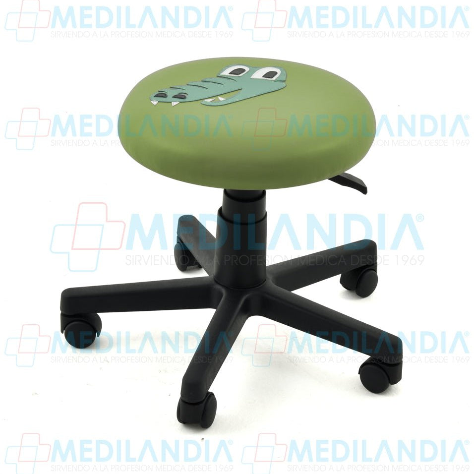 Banco giratorio tapizado con ruedas neumático y figura en forma de cocodrilo - Banco giratorio - CIIASA - MEDILANDIA | Tienda de productos y equipos médicos de calidad en México | Soluciones profesionales para clínicas, hospitales y consultorios.