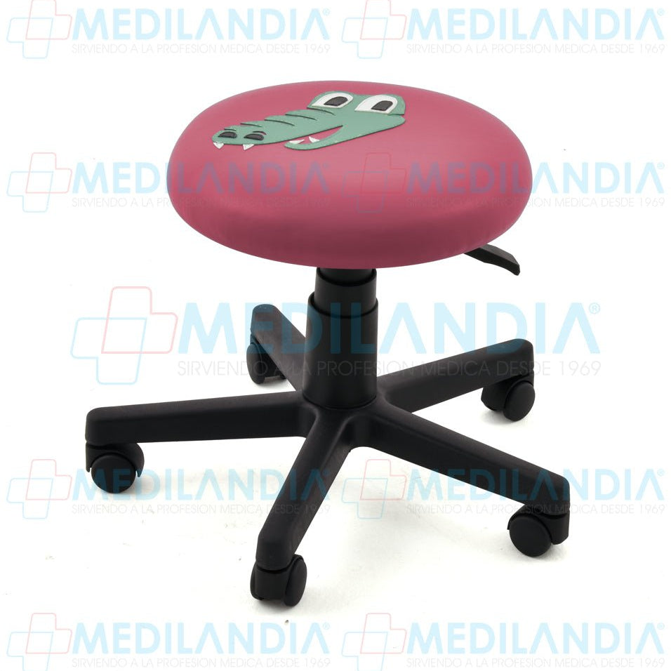 Banco giratorio tapizado con ruedas neumático y figura en forma de cocodrilo - Banco giratorio - CIIASA - MEDILANDIA | Tienda de productos y equipos médicos de calidad en México | Soluciones profesionales para clínicas, hospitales y consultorios.