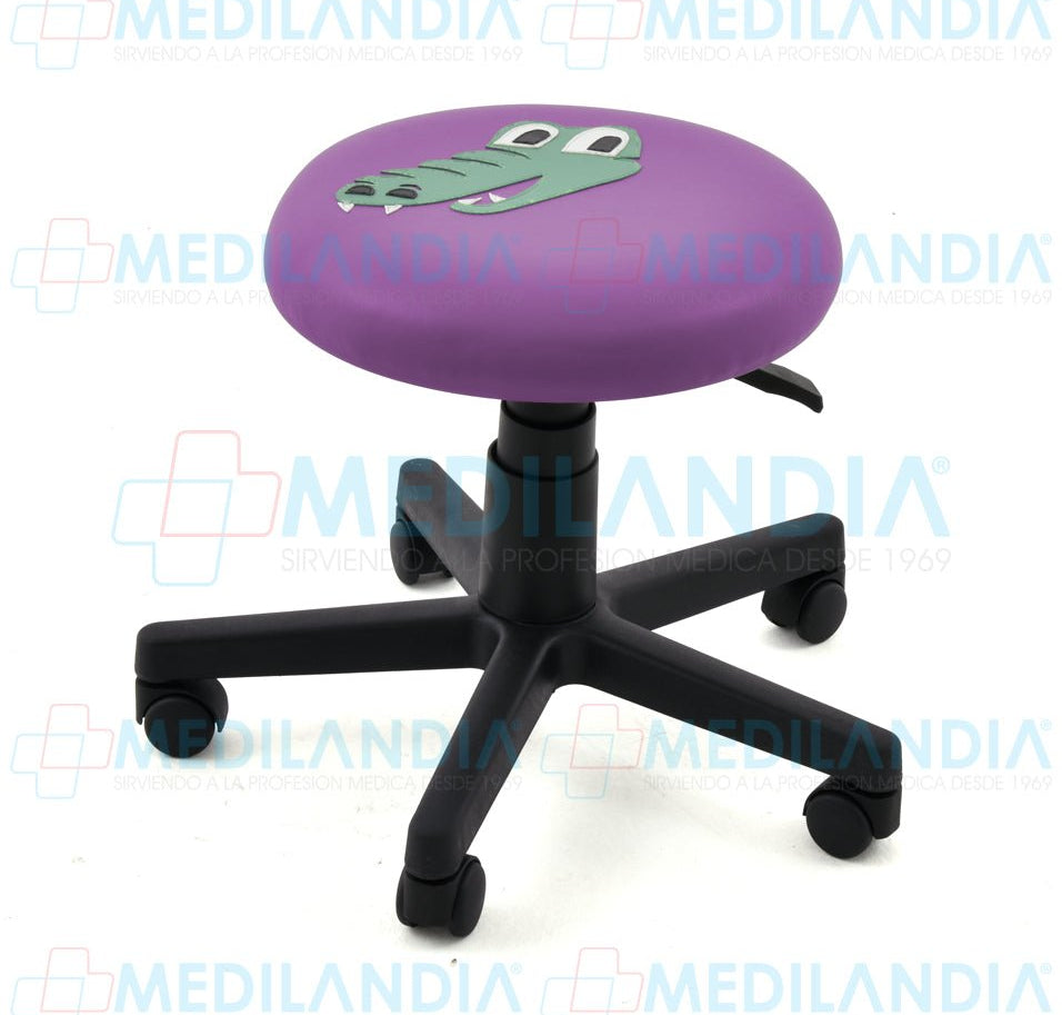 Banco giratorio tapizado con ruedas neumático y figura en forma de cocodrilo - Banco giratorio - CIIASA - MEDILANDIA | Tienda de productos y equipos médicos de calidad en México | Soluciones profesionales para clínicas, hospitales y consultorios.