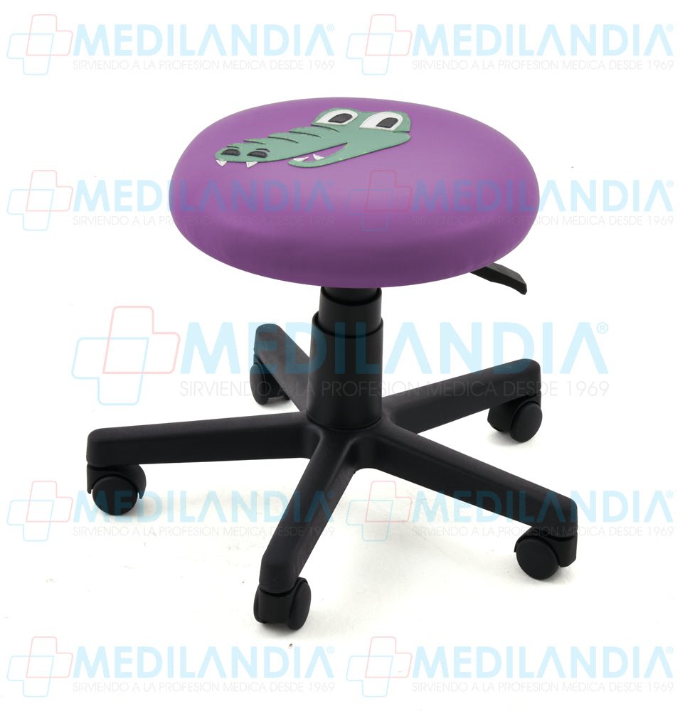 Banco giratorio tapizado con ruedas neumático y figura en forma de cocodrilo - Banco giratorio - CIIASA - MEDILANDIA | Tienda de productos y equipos médicos de calidad en México | Soluciones profesionales para clínicas, hospitales y consultorios.