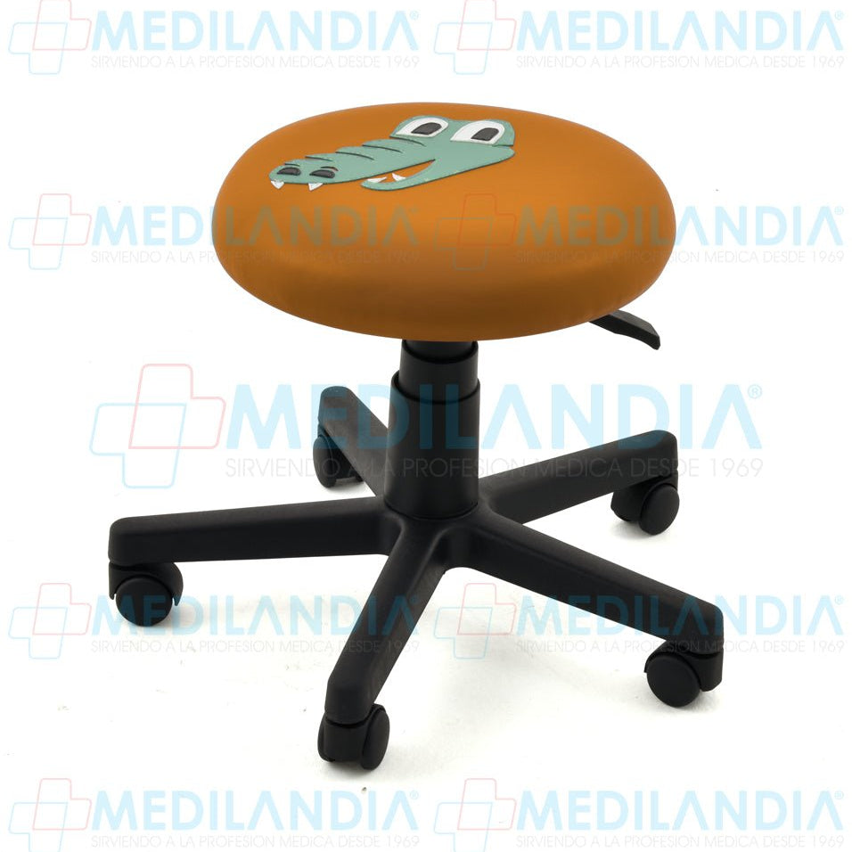 Banco giratorio tapizado con ruedas neumático y figura en forma de cocodrilo - Banco giratorio - CIIASA - MEDILANDIA | Tienda de productos y equipos médicos de calidad en México | Soluciones profesionales para clínicas, hospitales y consultorios.