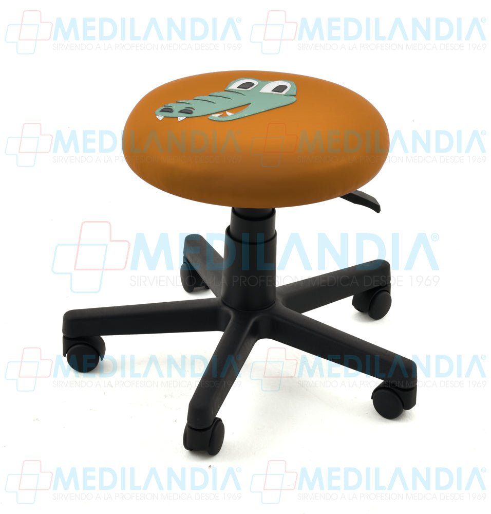 Banco giratorio tapizado con ruedas neumático y figura en forma de cocodrilo - Banco giratorio - CIIASA - MEDILANDIA | Tienda de productos y equipos médicos de calidad en México | Soluciones profesionales para clínicas, hospitales y consultorios.