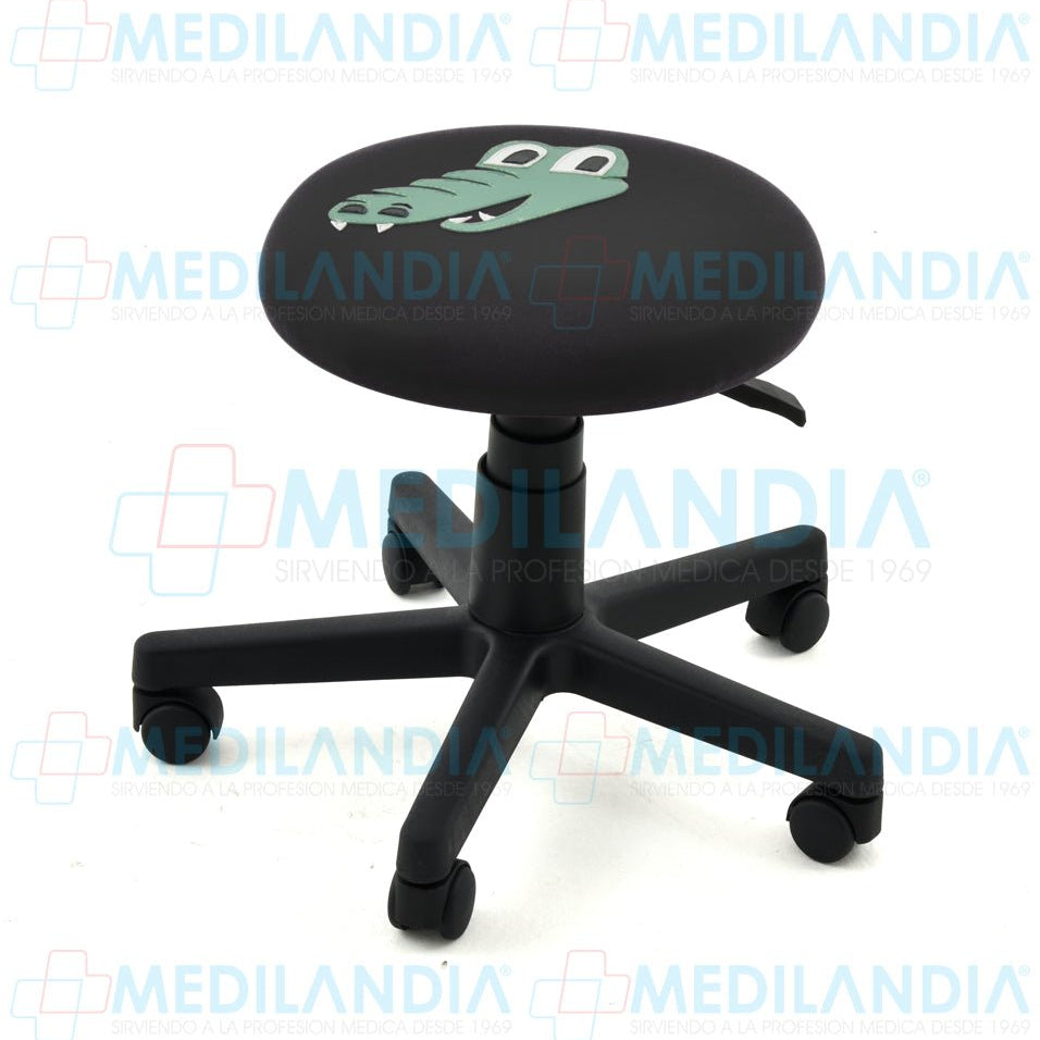 Banco giratorio tapizado con ruedas neumático y figura en forma de cocodrilo - Banco giratorio - CIIASA - MEDILANDIA | Tienda de productos y equipos médicos de calidad en México | Soluciones profesionales para clínicas, hospitales y consultorios.
