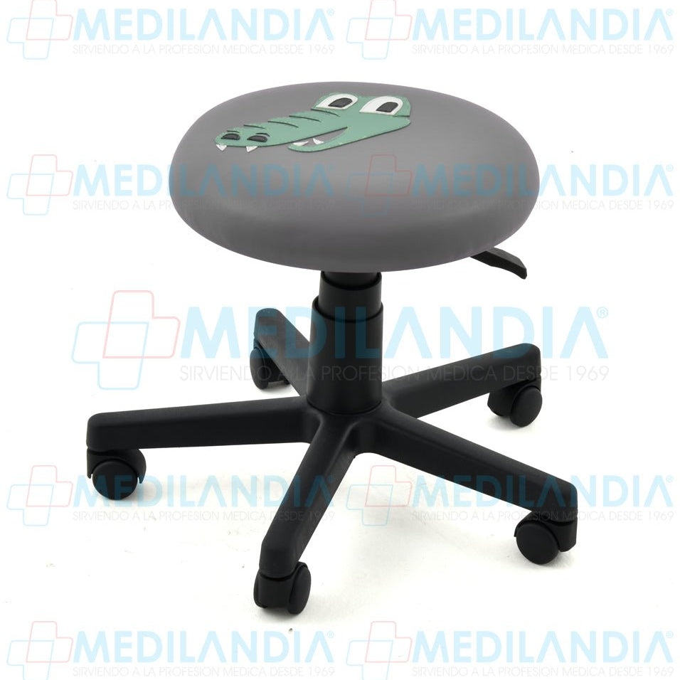 Banco giratorio tapizado con ruedas neumático y figura en forma de cocodrilo - Banco giratorio - CIIASA - MEDILANDIA | Tienda de productos y equipos médicos de calidad en México | Soluciones profesionales para clínicas, hospitales y consultorios.