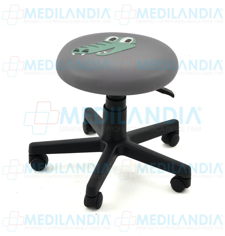 Banco giratorio tapizado con ruedas neumático y figura en forma de cocodrilo - Banco giratorio - CIIASA - MEDILANDIA | Tienda de productos y equipos médicos de calidad en México | Soluciones profesionales para clínicas, hospitales y consultorios.