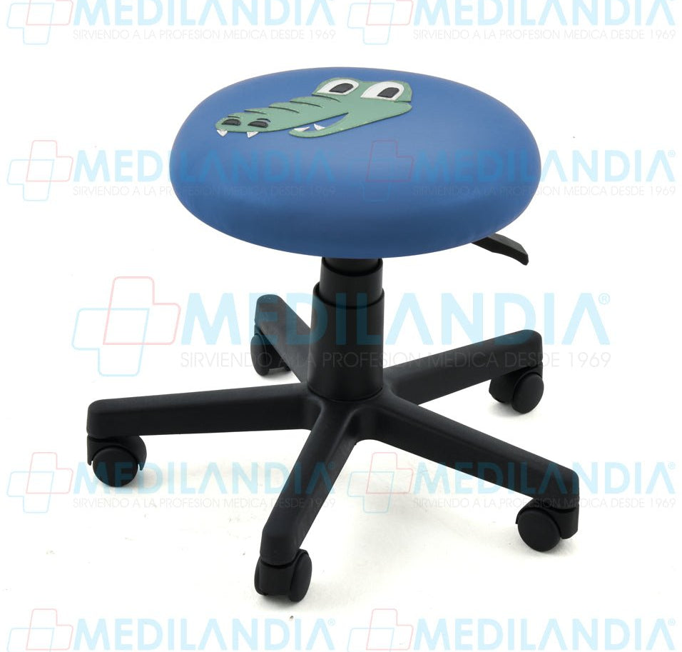 Banco giratorio tapizado con ruedas neumático y figura en forma de cocodrilo - Banco giratorio - CIIASA - MEDILANDIA | Tienda de productos y equipos médicos de calidad en México | Soluciones profesionales para clínicas, hospitales y consultorios.
