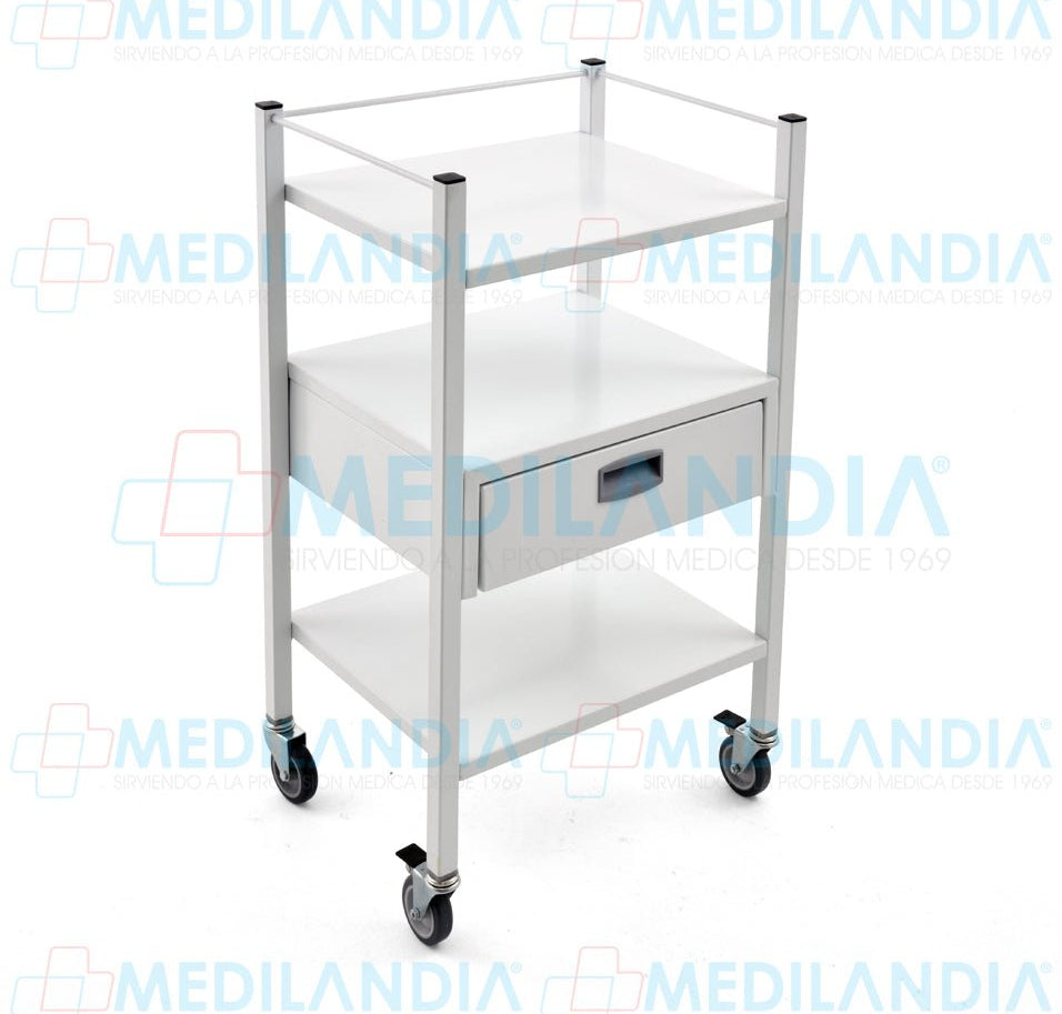 Carro porta equipo básico con 3 repisas y cajón - Carro porta equipo - MEDILANDIA - MEDILANDIA | Tienda de productos y equipos médicos de calidad en México | Soluciones profesionales para clínicas, hospitales y consultorios.