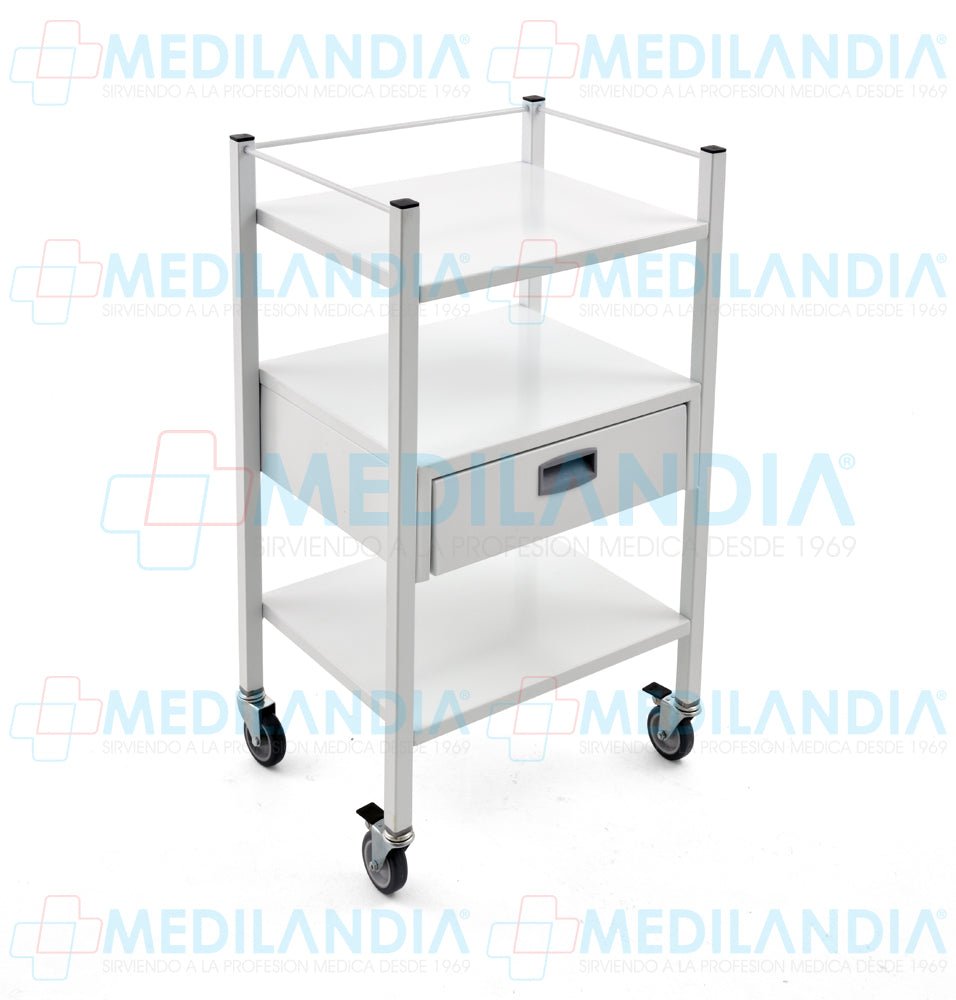 Carro porta equipo básico con 3 repisas y cajón - Carro porta equipo - MEDILANDIA - MEDILANDIA | Tienda de productos y equipos médicos de calidad en México | Soluciones profesionales para clínicas, hospitales y consultorios.