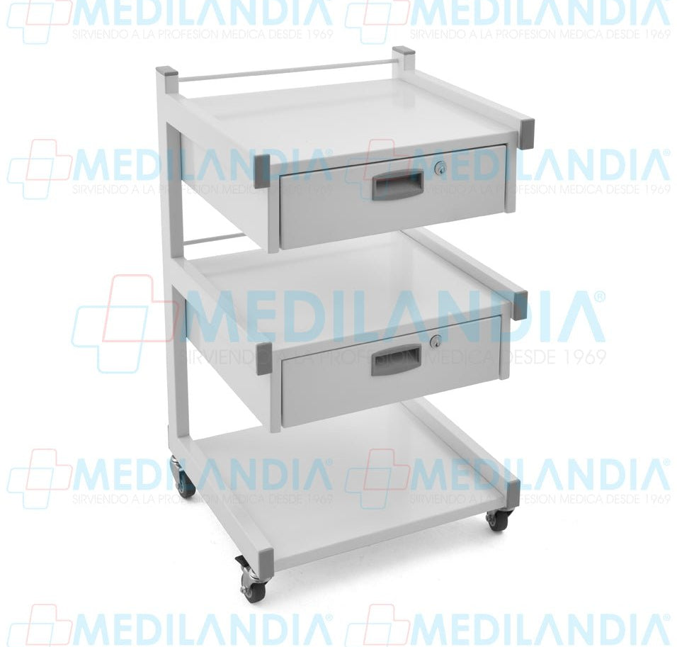 Carro porta equipo con 3 repisas y 2 cajones - Carro para portátil - MEDILANDIA - MEDILANDIA | Tienda de productos y equipos médicos de calidad en México | Soluciones profesionales para clínicas, hospitales y consultorios.