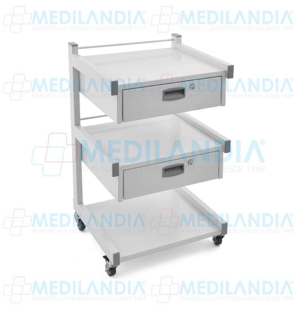 Carro porta equipo con 3 repisas y 2 cajones - Carro para portátil - MEDILANDIA - MEDILANDIA | Tienda de productos y equipos médicos de calidad en México | Soluciones profesionales para clínicas, hospitales y consultorios.