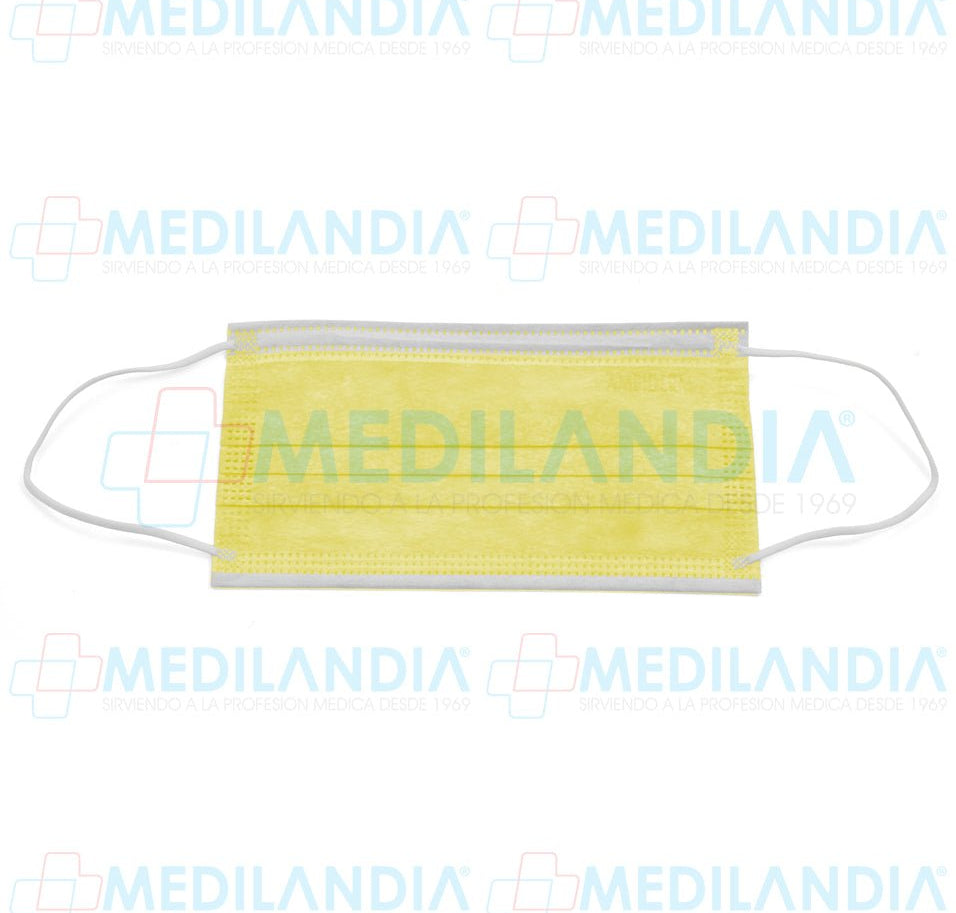 Cubrebocas de 3 pliegues Amarillo caja con 50 piezas - Cubrebocas - AMBIDERM - MEDILANDIA | Tienda de productos y equipos médicos de calidad en México | Soluciones profesionales para clínicas, hospitales y consultorios.