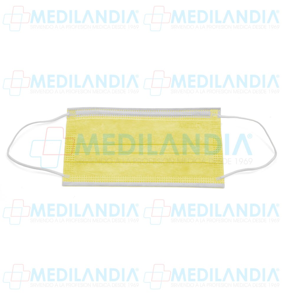 Cubrebocas de 3 pliegues Amarillo caja con 50 piezas - Cubrebocas - AMBIDERM - MEDILANDIA | Tienda de productos y equipos médicos de calidad en México | Soluciones profesionales para clínicas, hospitales y consultorios.