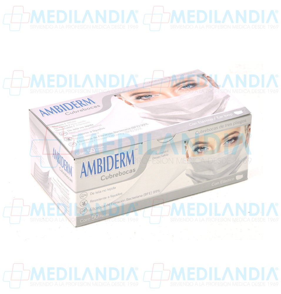 Cubrebocas de 3 pliegues Blanco - Cubrebocas - AMBIDERM - MEDILANDIA | Tienda de productos médicos