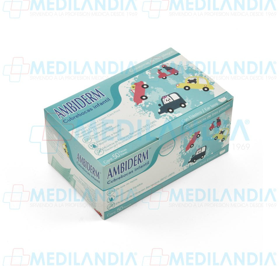 Cubrebocas de 3 pliegues Infantil con estampado de carritos - Cubrebocas - AMBIDERM - MEDILANDIA | Tienda de productos y equipos médicos de calidad en México | Soluciones profesionales para clínicas, hospitales y consultorios.