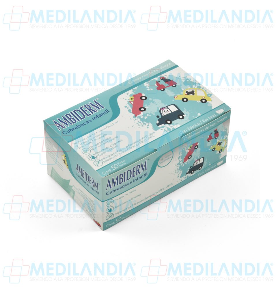 Cubrebocas de 3 pliegues Infantil con estampado de carritos - Cubrebocas - AMBIDERM - MEDILANDIA | Tienda de productos y equipos médicos de calidad en México | Soluciones profesionales para clínicas, hospitales y consultorios.