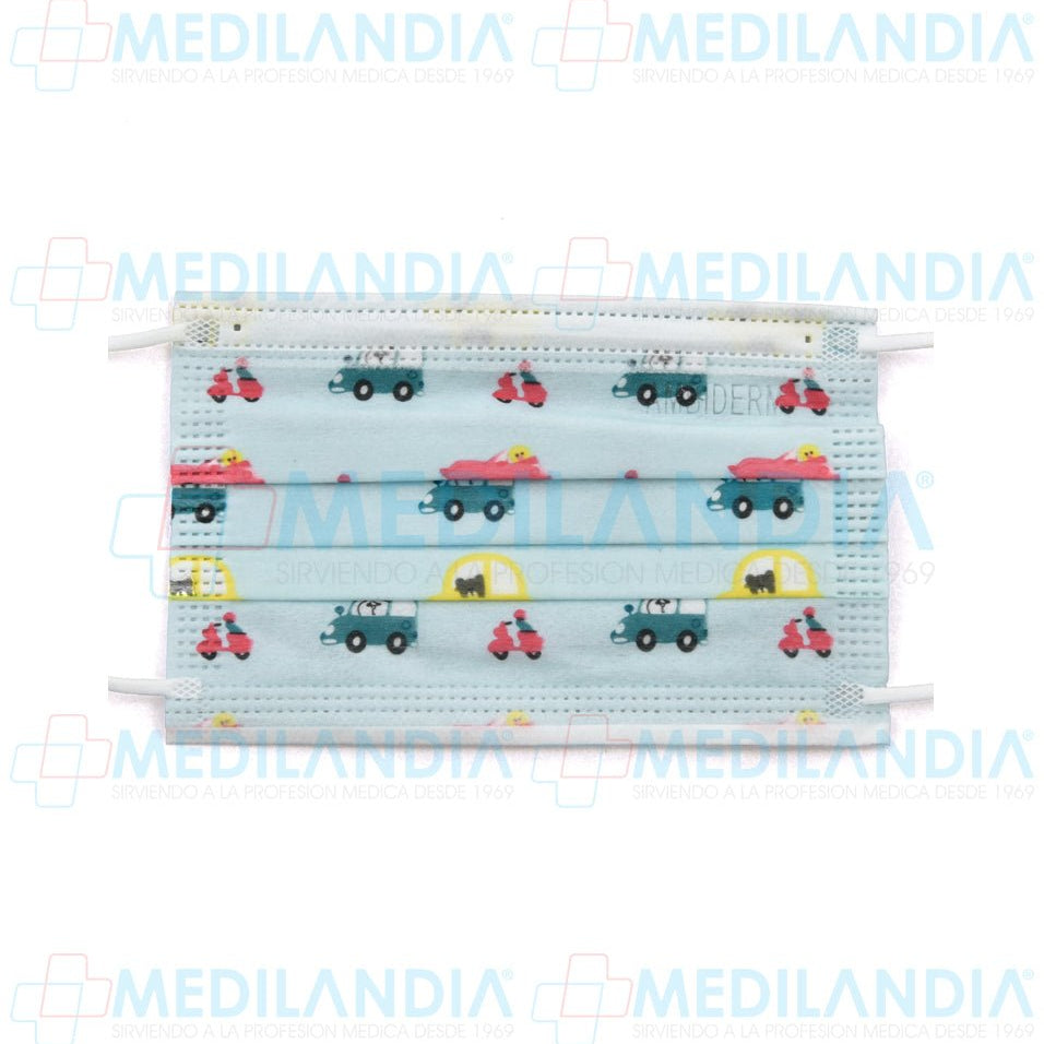 Cubrebocas de 3 pliegues Infantil con estampado de carritos - Cubrebocas - AMBIDERM - MEDILANDIA | Tienda de productos y equipos médicos de calidad en México | Soluciones profesionales para clínicas, hospitales y consultorios.