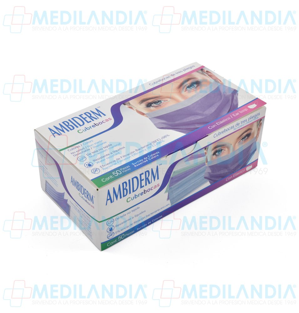 Cubrebocas de 3 pliegues Multicilor - Cubrebocas - AMBIDERM - MEDILANDIA | Tienda de productos y equipos médicos de calidad en México | Soluciones profesionales para clínicas, hospitales y consultorios.