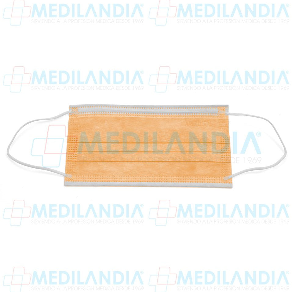 Cubrebocas de 3 pliegues Naranja caja con 50 piezas - Cubrebocas - AMBIDERM - MEDILANDIA | Tienda de productos y equipos médicos de calidad en México | Soluciones profesionales para clínicas, hospitales y consultorios.
