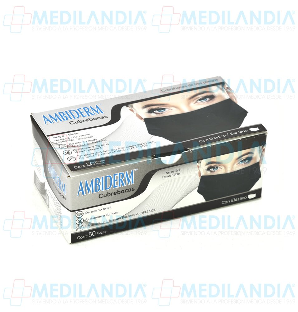 Cubrebocas de 3 pliegues Negro - Cubrebocas - AMBIDERM - MEDILANDIA | Tienda de productos médicos