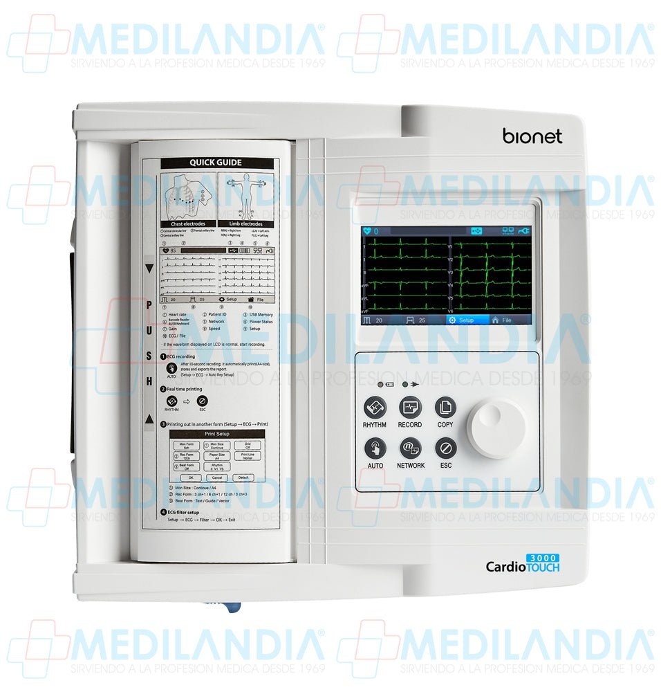 Electro cardiógrafo ECG / EKG de 12 canales con pantalla táctil de 4.3” - Electrocardiógrafo - BIONET - MEDILANDIA | Tienda de productos y equipos médicos de calidad en México | Soluciones profesionales para clínicas, hospitales y consultorios.