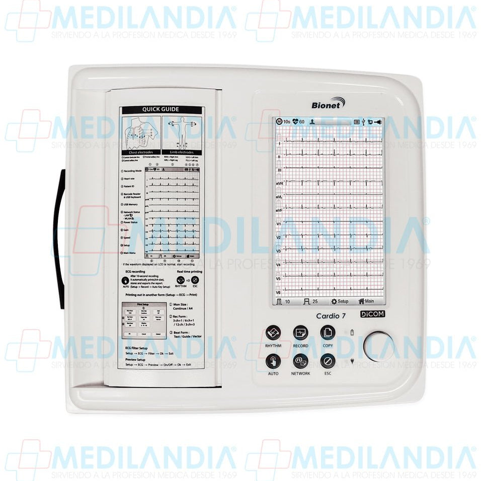 Electro cardiógrafo ECG / EKG de 12 canales con pantalla táctil de 7” - Electrocardiógrafo - BIONET - MEDILANDIA | Tienda de productos y equipos médicos de calidad en México | Soluciones profesionales para clínicas, hospitales y consultorios.