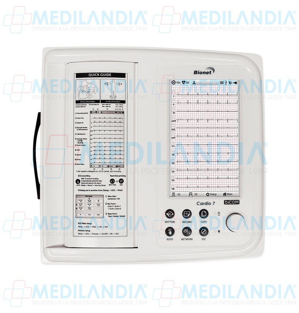 Electro cardiógrafo ECG / EKG de 12 canales con pantalla táctil de 7” - Electrocardiógrafo - BIONET - MEDILANDIA | Tienda de productos y equipos médicos de calidad en México | Soluciones profesionales para clínicas, hospitales y consultorios.