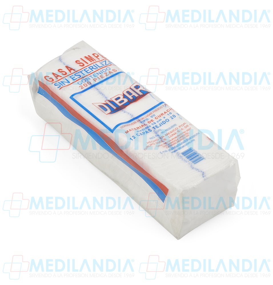 Gasa simple no estéril con trama 10 X 10 cm - Gasa - DIBAR - MEDILANDIA | Tienda de productos y equipos médicos de calidad en México | Soluciones profesionales para clínicas, hospitales y consultorios.