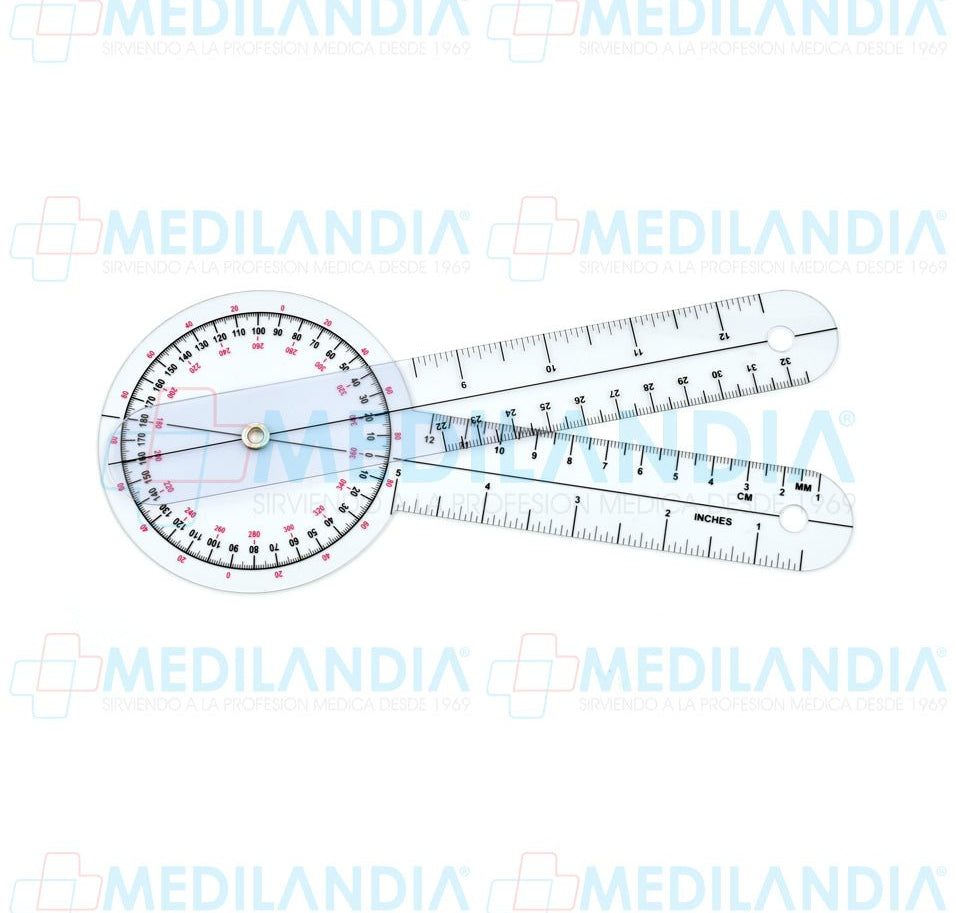 Goniómetro circular transparente de 360º con 32 cm de largo - Goniómetro - MEDILANDIA - MEDILANDIA | Tienda de productos y equipos médicos de calidad en México | Soluciones profesionales para clínicas, hospitales y consultorios.