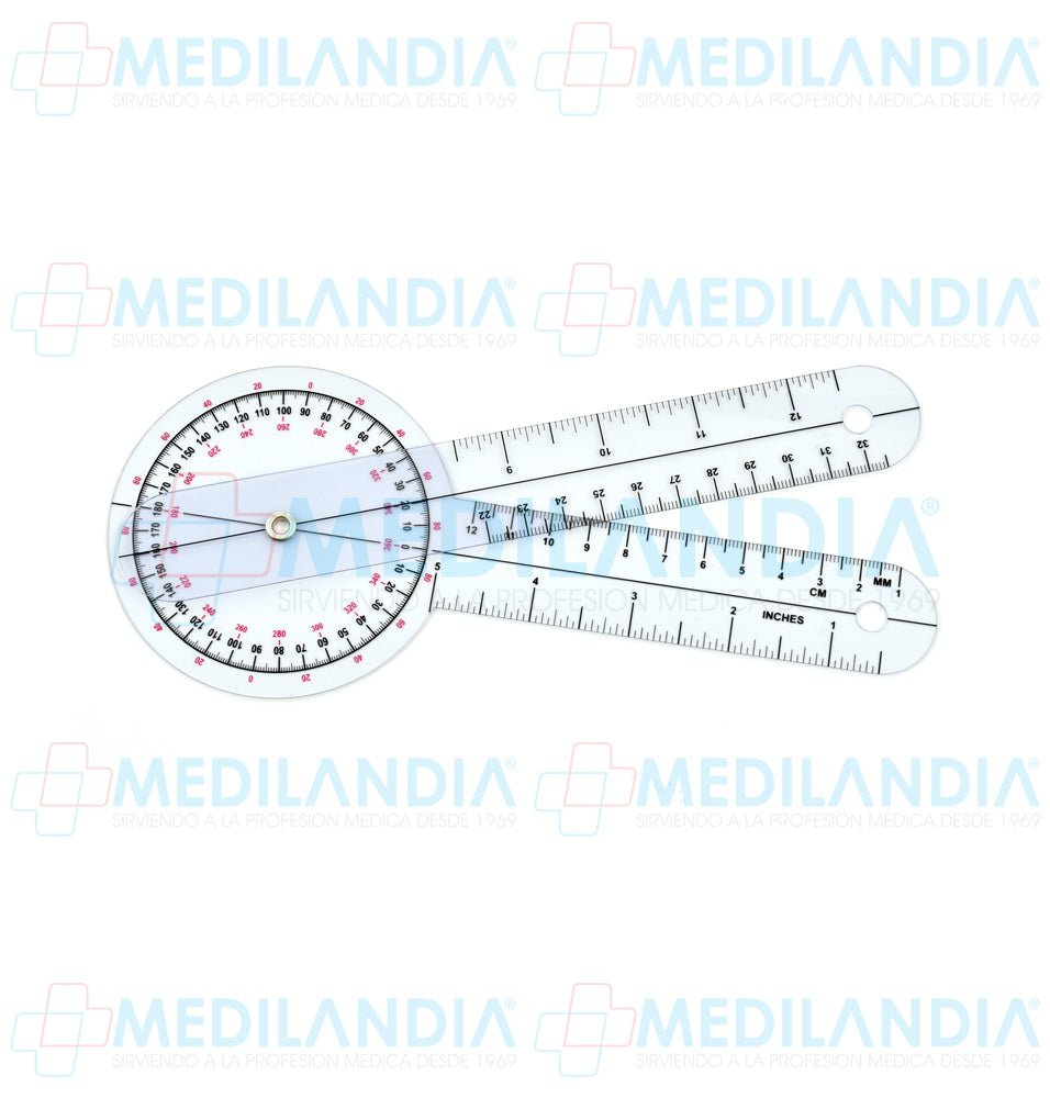 Goniómetro circular transparente de 360º con 32 cm de largo - Goniómetro - MEDILANDIA - MEDILANDIA | Tienda de productos y equipos médicos de calidad en México | Soluciones profesionales para clínicas, hospitales y consultorios.
