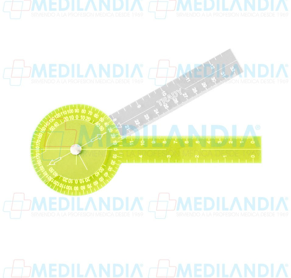Goniómetro circular transparente y amarillo fluorescente de 360º con 32 cm de largo - Goniómetro - MEDILANDIA - MEDILANDIA | Tienda de productos y equipos médicos de calidad en México | Soluciones profesionales para clínicas, hospitales y consultorios.