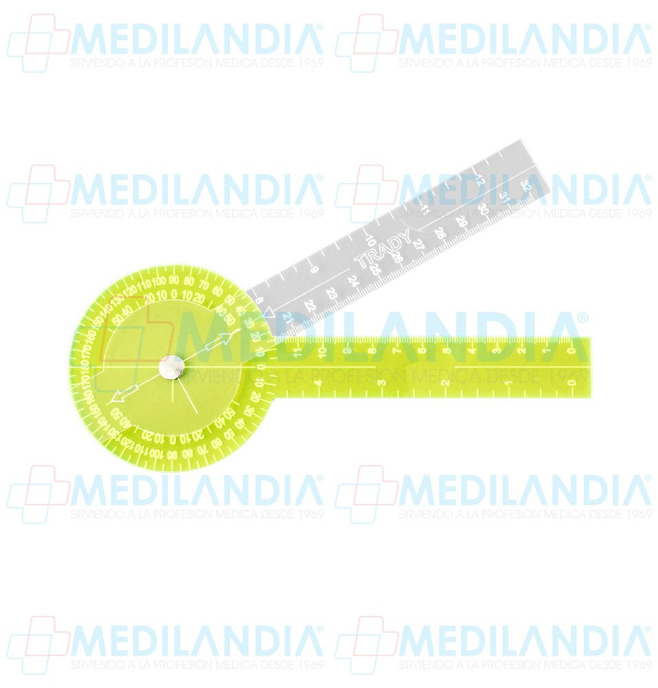 Goniómetro circular transparente y amarillo fluorescente de 360º con 32 cm de largo - Goniómetro - MEDILANDIA - MEDILANDIA | Tienda de productos y equipos médicos de calidad en México | Soluciones profesionales para clínicas, hospitales y consultorios.