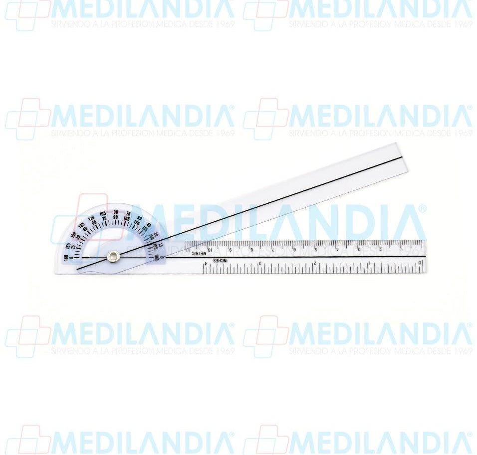 Goniómetro de mano transparente de 180º con 11 cm de largo - Goniómetro - MEDILANDIA - MEDILANDIA | Tienda de productos y equipos médicos de calidad en México | Soluciones profesionales para clínicas, hospitales y consultorios.