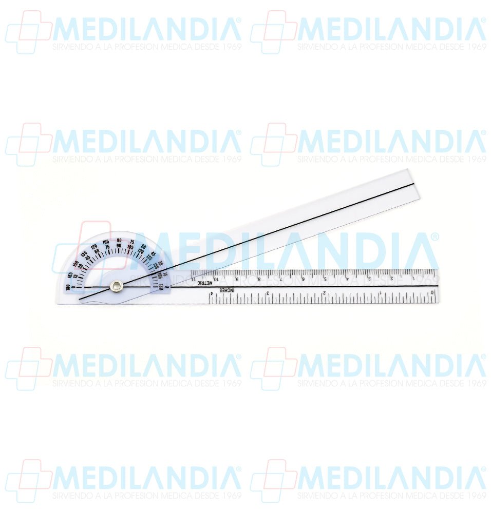 Goniómetro de mano transparente de 180º con 11 cm de largo - Goniómetro - MEDILANDIA - MEDILANDIA | Tienda de productos y equipos médicos de calidad en México | Soluciones profesionales para clínicas, hospitales y consultorios.