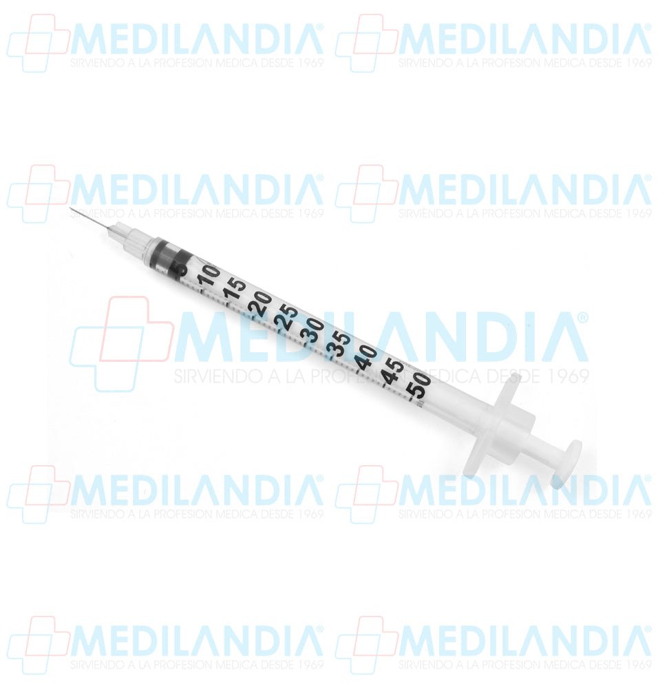 Jeringa para insulina de 0.5 ml con aguja integrada de 31G x 8 mm - Jeringa - DL - MEDILANDIA | Tienda de productos y equipos médicos de calidad en México | Soluciones profesionales para clínicas, hospitales y consultorios.