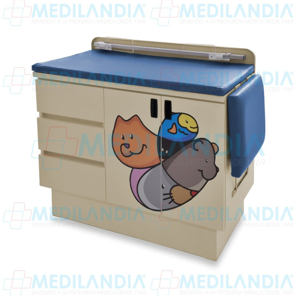 Mesa para exploración pediátrica con gabinete y cenefa - Mesa de exploracion - CIIASA - MEDILANDIA | Tienda de productos y equipos médicos de calidad en México | Soluciones profesionales para clínicas, hospitales y consultorios.