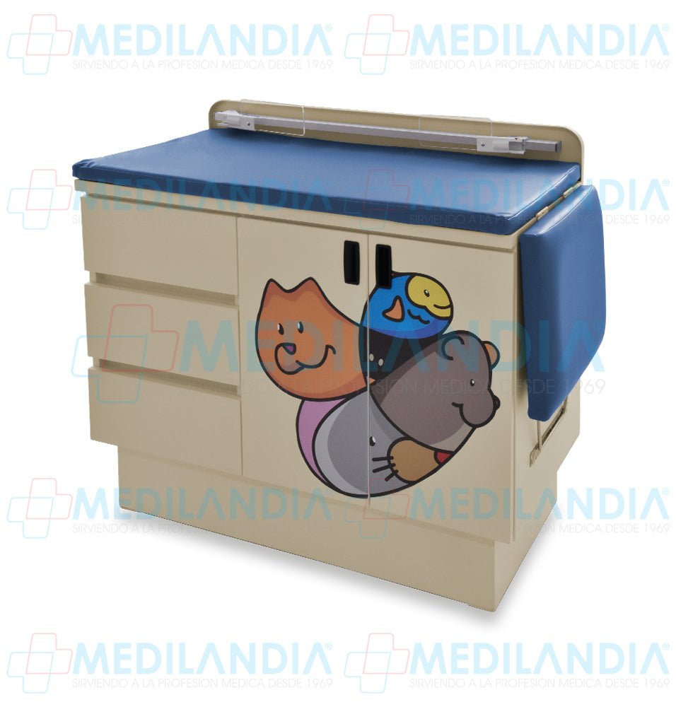 Mesa para exploración pediátrica con gabinete y cenefa - Mesa de exploracion - CIIASA - MEDILANDIA | Tienda de productos y equipos médicos de calidad en México | Soluciones profesionales para clínicas, hospitales y consultorios.