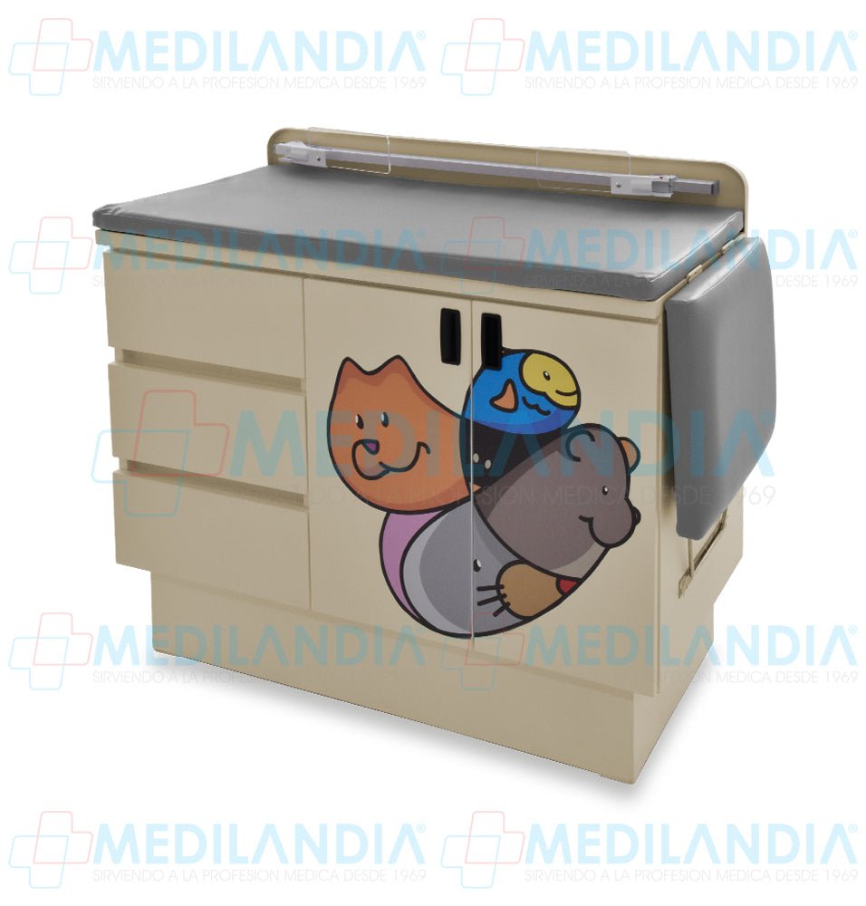 Mesa para exploración pediátrica con gabinete y cenefa - Mesa de exploracion - CIIASA - MEDILANDIA | Tienda de productos y equipos médicos de calidad en México | Soluciones profesionales para clínicas, hospitales y consultorios.