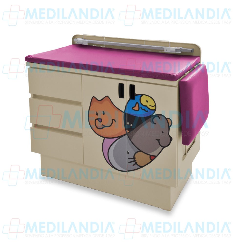 Mesa para exploración pediátrica con gabinete y cenefa - Mesa de exploracion - CIIASA - MEDILANDIA | Tienda de productos y equipos médicos de calidad en México | Soluciones profesionales para clínicas, hospitales y consultorios.