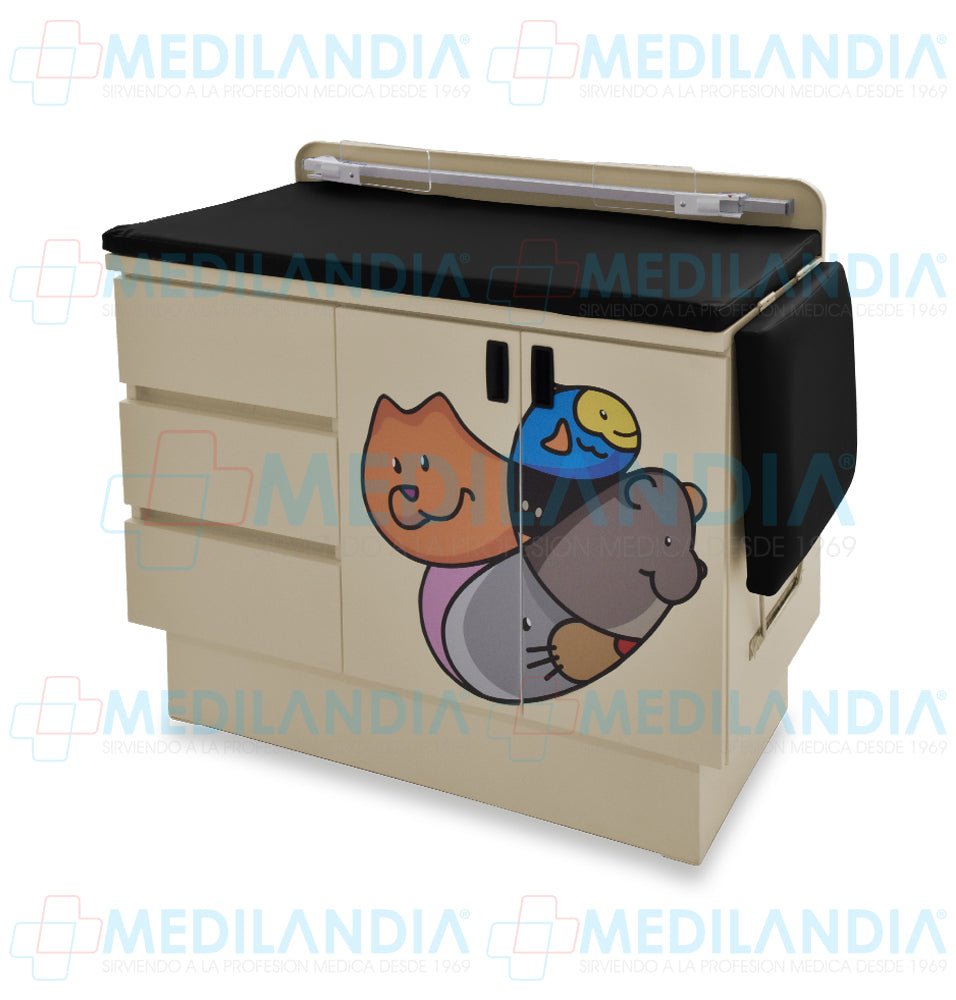 Mesa para exploración pediátrica con gabinete y cenefa - Mesa de exploracion - CIIASA - MEDILANDIA | Tienda de productos y equipos médicos de calidad en México | Soluciones profesionales para clínicas, hospitales y consultorios.