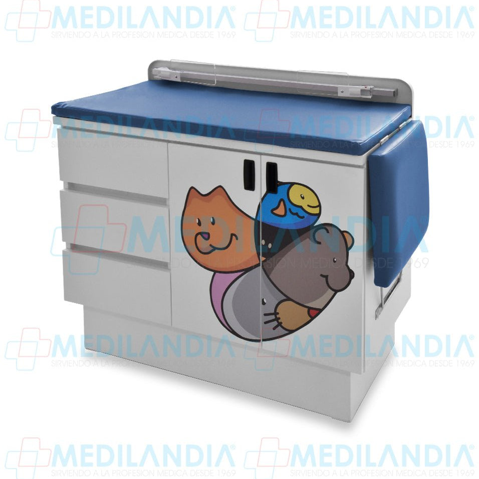 Mesa para exploración pediátrica con gabinete y cenefa - Mesa de exploracion - CIIASA - MEDILANDIA | Tienda de productos y equipos médicos de calidad en México | Soluciones profesionales para clínicas, hospitales y consultorios.