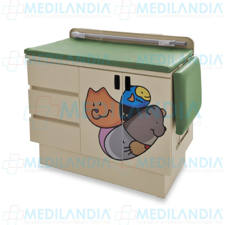 Mesa para exploración pediátrica con gabinete y cenefa - Mesa de exploracion - CIIASA - MEDILANDIA | Tienda de productos y equipos médicos de calidad en México | Soluciones profesionales para clínicas, hospitales y consultorios.