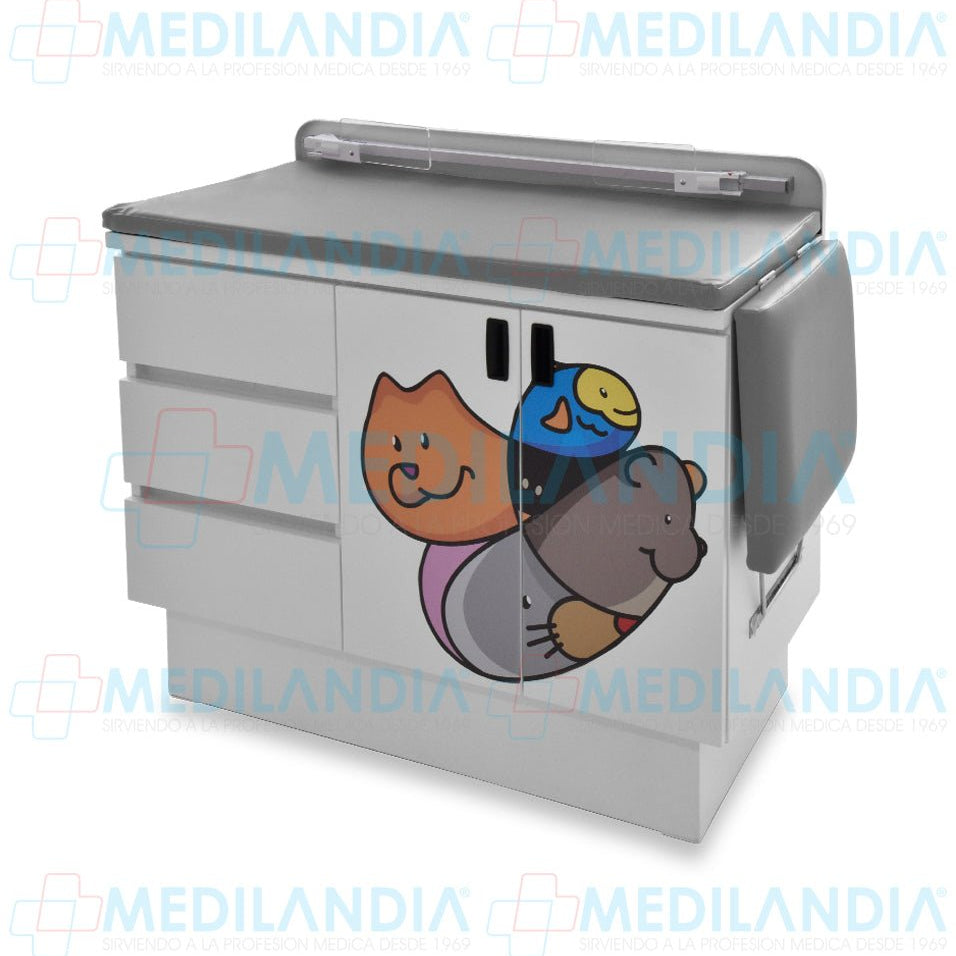 Mesa para exploración pediátrica con gabinete y cenefa - Mesa de exploracion - CIIASA - MEDILANDIA | Tienda de productos y equipos médicos de calidad en México | Soluciones profesionales para clínicas, hospitales y consultorios.