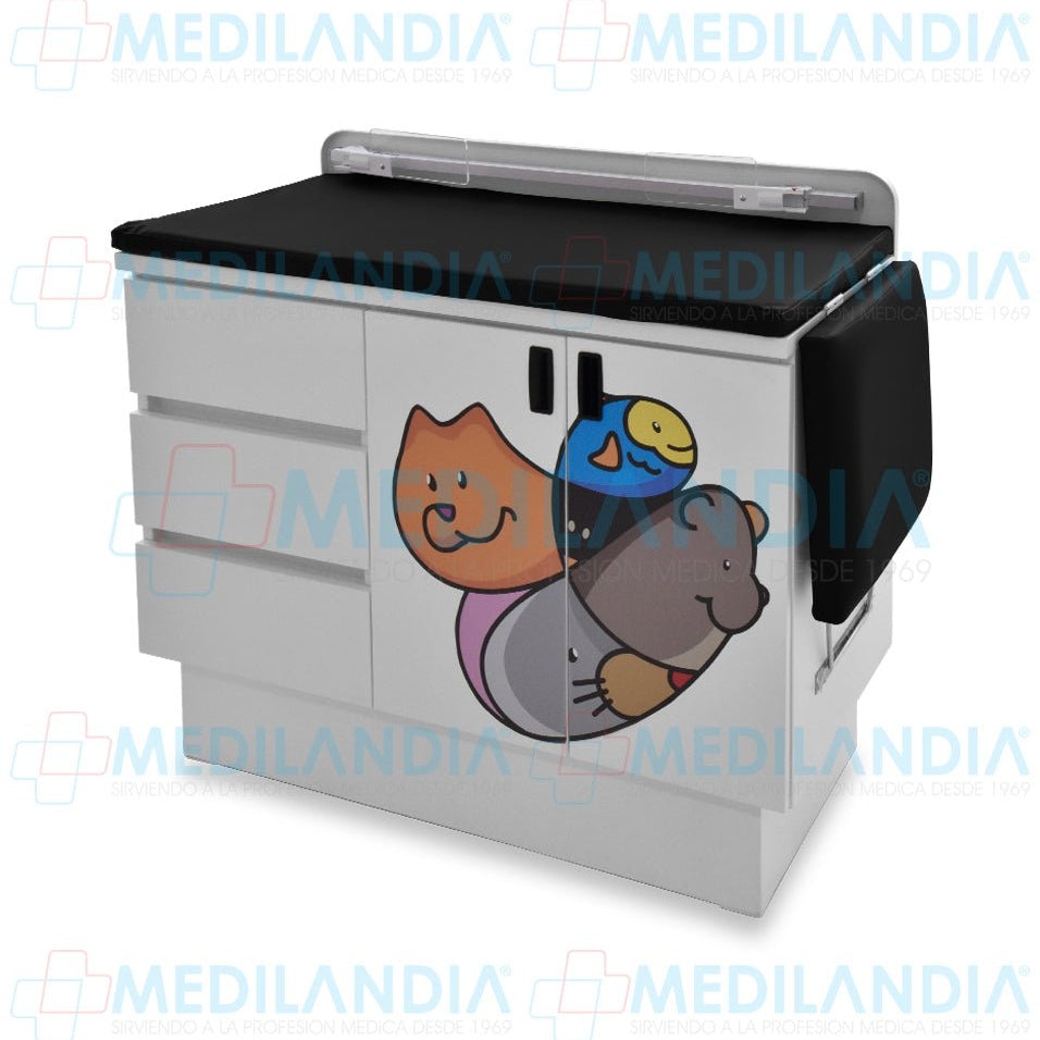 Mesa para exploración pediátrica con gabinete y cenefa - Mesa de exploracion - CIIASA - MEDILANDIA | Tienda de productos y equipos médicos de calidad en México | Soluciones profesionales para clínicas, hospitales y consultorios.