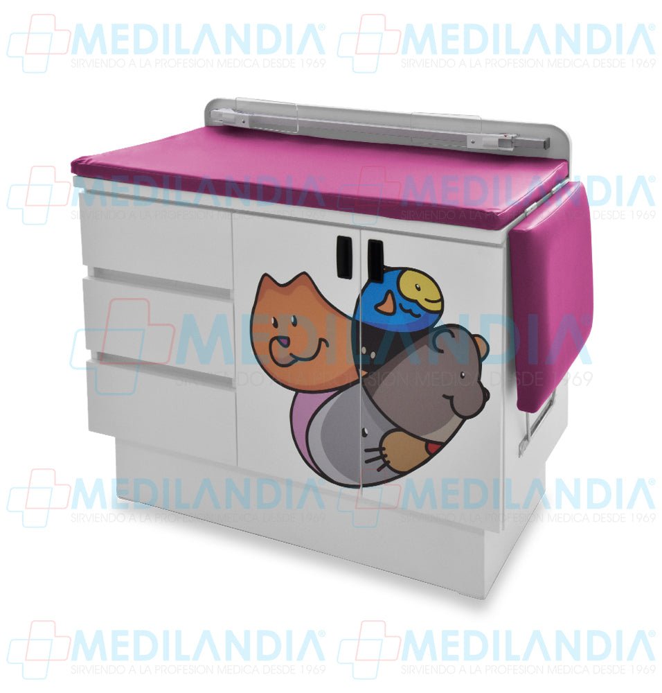Mesa para exploración pediátrica con gabinete y cenefa - Mesa de exploracion - CIIASA - MEDILANDIA | Tienda de productos y equipos médicos de calidad en México | Soluciones profesionales para clínicas, hospitales y consultorios.